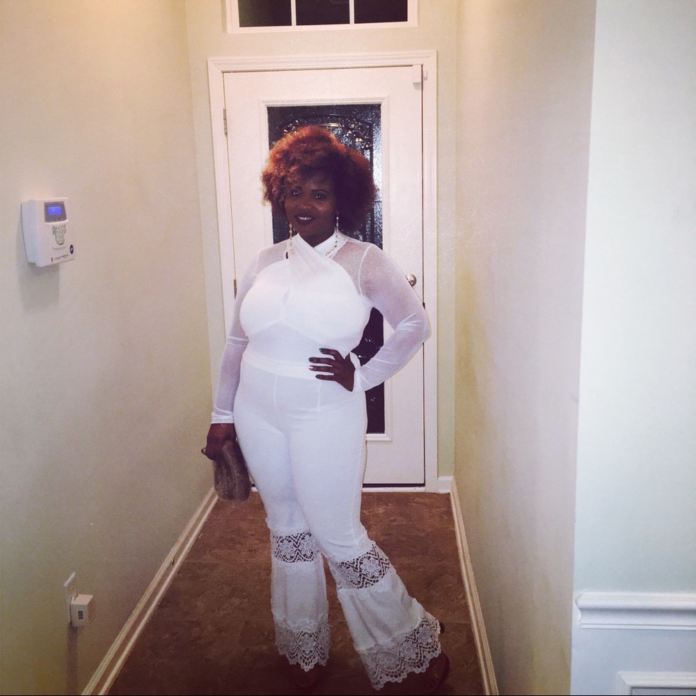 White flare pants